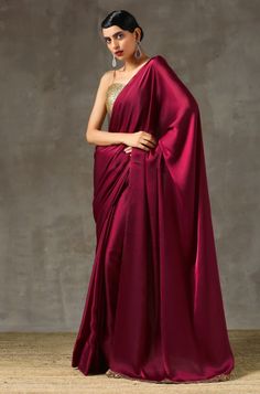 Satin Silk Saree, Maroon Saree, Bridesmaid Satin, Saree Blouses Online, Bridesmaid Saree, Plain Saree, Indian Saree Blouse, Satin Saree