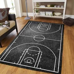 a basketball court rug in a living room