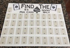 the back side of a white card with black and white playing cards on it that says find the $ 5, 500 per card split