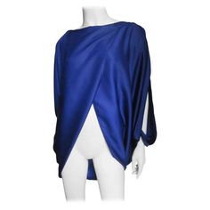 Issey Miyake Open Sleeve Draped Top For Sale at 1stDibs | issey miyake cape Damask Dress, Top Azul, Draped Top, Open Sleeve, Chic Blouses, Blue Top, Issey Miyake, Cape, Top Shirt