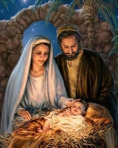 a painting of jesus and mary in the manger