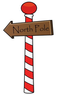 a red and white striped pole with a sign that says north pole