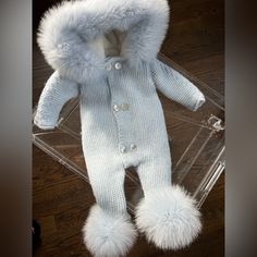 Baby Fur Inside One Piece Powder Blue Size 0-3 Or Even Newborn Used Twice Like Brand New! Newborn Clothes Patterns, Luxury Newborn Clothes, Baby Boy Necessities, Cute Newborn Outfits, Baby Boy Stuff, Custom Baby Items, Luxury Baby Fashion, Newborn Baby Products, Baby Fur