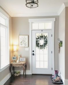 an image of a door with the words perfect grge by shervin williams neutral light tan with a hint of grey paint color