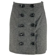 GUCCI mini skirt comes in a grey cashmere and wool featuring a front double breasted leather button closure. Made in Italy. Excellent Pre-Owned Condition. Marked: 36 Measurements: Waist: 27 inches Hip: 34 inches Length: 16 inches Reference No.: 128800 Category: Skirt More Details Brand: GUCCI Gender: Female Size: 0 Color: Grey Fabric: Wool / Cashmere Style: A-Line Skirt Length: Mini Age Group: Adult Gucci Mini, Mini Pencil Skirt, Grey Fabric, Skirt Length, A Line Skirts, Double Breasted, Mini Skirt, Pencil Skirt, Cashmere