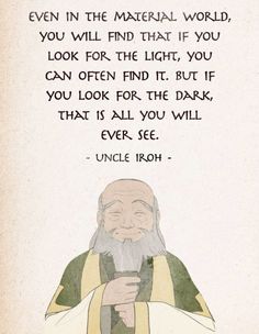 an old man with a long white beard holding a microphone in front of a quote from uncle iroh