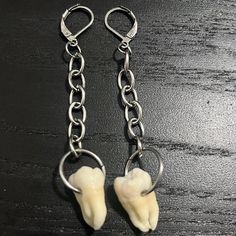 Customers may send their teeth in to be customized into dangling earrings.  Message seller before purchase. Human Tooth Jewelry, Jewelry Made Of Teeth, Wisdom Teeth Necklace, Animal Teeth Jewelry, Teeth Accessories, Human Teeth Jewelry, Wisdom Teeth Earrings, Teeth Ring, Teeth Earrings