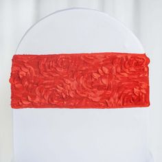 Embrace the beauty of red satin rosette spandex stretch chair sashes. Perfect for adding a touch of sophistication to your events. ✓ Get yours now! Wedding Chair Sashes, Party Chairs, Chair Ties, Ribbon Rosettes, Chair Sash, Chair Sashes, Bouquet Wrap, Satin Roses, Beautiful Centerpieces