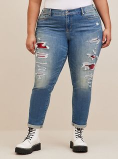 Boyfriend Straight Vintage Stretch Mid-Rise Rip & Repair JeanBoyfriend Straight Vintage Stretch Mid-Rise Rip & Repair Jean, BACKSEAT BINGO Repair Jeans, Curvy Girl Fashion, Women Denim Jeans, Plus Size Jeans, Mid Rise Jeans, Body Shape, Pocket Design, Ripped Jeans, Distressed Jeans