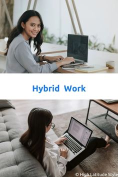 two women working on their laptops in the same room, one is sitting at her desk