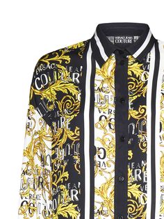 100% Viscose | Versace Jeans Couture Women's Shirt in Black | SS23 Barbour Steve Mcqueen, Versace Jeans Couture, Versace Jeans, Gianni Versace, Jeans Jumpsuit, Yoga Wear, Skirt Suit, Stripe Print, Women's Shirt