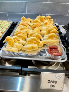 food is being prepared on top of the stove to be cooked for dinner or dessert