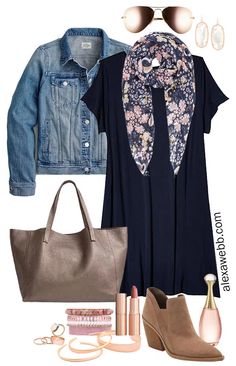 Plus Size Navy T-Shirt Dress Outfit Ideas - Alexa Webb T Shirt Dress Outfit, Slouchy Tote Bag, Outfit Ideas For Summer, Alexa Webb, Plus Size Navy, Slouchy Tote, Shirt Dress Outfit, Fall Dress Outfit, Jeans Jacket