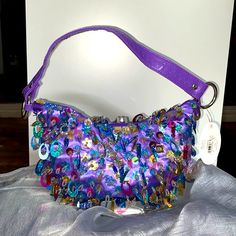 Purple Shell With Multicolor Dangling Sequins Great For Parties Clubs / Gift / Zipper Work Excellent 1 Zipper Pocket Interior Not Missing Any Sequins Purple Party Shoulder Bag With Adjustable Strap, Multicolor Bucket Bag For Party, Summer Party Purple Shoulder Bag, Purple Party Tote Shoulder Bag, Hobo Wallet, Nike Air Max Tn, Handbag Wallet, Zipped Bag, Black Purses