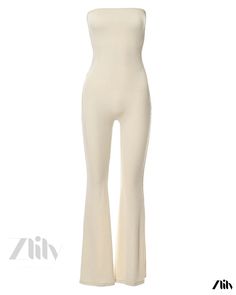 Zlily - Sleeveless Tie Back Fashion Jumpsuit with Solid Color for Casual Wear White Stretch Halter Neck Jumpsuits And Rompers, White Stretch Strapless Sleeveless Jumpsuit, Beige Stretch Jumpsuits And Rompers For Summer, Fitted Halter Neck Jumpsuit For Loungewear, Beige Sleeveless Fitted Jumpsuits And Rompers, Summer Strapless Sleeveless Jumpsuit For Loungewear, Stretch Strapless Sleeveless Jumpsuit For Summer, Sleeveless Stretch Beige Jumpsuits And Rompers, Sleeveless Beige Bodysuit For Summer