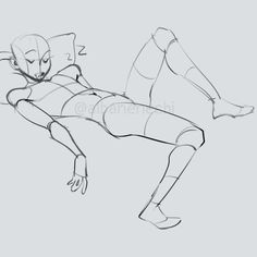 a drawing of a person laying on their back with one leg up and the other hand in