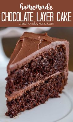 a slice of chocolate cake on a white plate