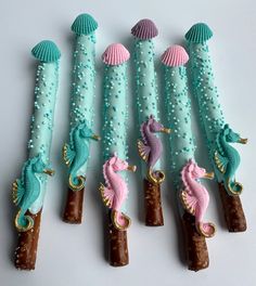 seahorses, shells and seashells are made from candy sticks