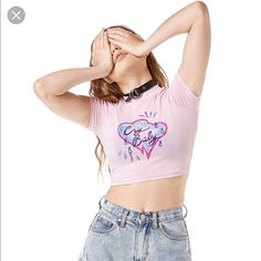 Never Worn No Flaws Rare Pink Fitted Y2k Crop Top, Fitted Pink Y2k Crop Top, Fitted Y2k Pink Crop Top, Pink Y2k Crop Top With Letter Print, Cute Pink Crop Top With Letter Print, Casual Pink Crop Top With Letter Print, Pink Letter Print Crop Top For Summer, Summer Pink Crop Top With Letter Print, Pink Y2k Crop Top With Graphic Print