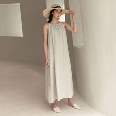 "Cool and comfortable for hot summer days, this natural linen sleeveless dress is elegant and stylish.    It is a wonderful wardrobe staple that's a timeless classic you'll wear again and again.Natural linen materials, comfortable, breathable, refreshing and soft fabric. All our items are Tailored and Handmade and Made to Order ,I can make Any Size . I design new styles every week, please collect my store. I believe that you will meet your favorite styles. ★★FEATURES Linen 55% + Cotton 45% ( Med Beige Flax Summer Dresses, Summer Beige Linen Daywear Dress, Summer Beige Linen Dress For Daywear, Chic Sleeveless Linen Sundress, Beige Linen Dress For Summer Daywear, Flax Linen Summer Dress For The Beach, Sleeveless Linen Beach Dress For Spring, Flax Linen Summer Dress For Beach, Casual Summer Dress Made Of Flax