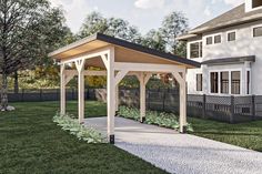 a gazebo sitting on top of a lush green field