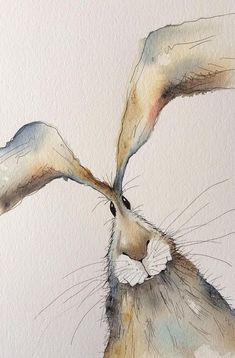 a watercolor painting of a rabbit kissing another bunny's nose with it's eyes closed