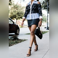 Size (Small) Blue/White Striped Lace Details Button Down W/Cut-Out "Cold Shoulder" Sleeves. Fabric: Cotton & Nylon Spandex Lace Very Stylish With Basic Denim Or Casual Bottoms. Nwt Chic Off-shoulder Blouse For Night Out, Chic Off-shoulder Blouse For Date Night, Chic Spring Blouse For Going Out, Chic Blouse For Spring Going Out, Chic Blouse For Going Out In Spring, Trendy Off-shoulder Blouse For Date Night, Neutral Blouses, Tropical Print Top, Cold Shoulder Sleeves