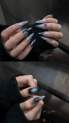 Band Nails, Long Stiletto Nails, Edge Nails, Gothic Nails, Edgy Nails, Goth Nails, Grunge Nails, Pretty Gel Nails