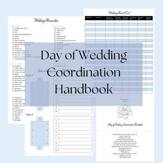 the day of wedding coordination handbook is shown in blue and has an image of flowers on it