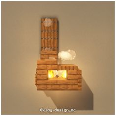 an image of a wooden clock made out of wood blocks with light coming from it