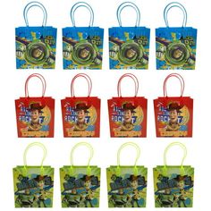 the toy story bags are all different colors