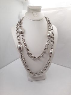 Sterling Silver Chain Necklace  Link Style: Gourmette No Clasp Tested Sterling Silver (GUARANTEED) Total Weight: 92 Grams Great Condition Elegant Silver Jewelry With Chain Strap, Formal Metal Chain Necklace, Classic Silver Jewelry With Chain Strap, Silver Jewelry With Oval Link Chain Strap, Formal Metal Beaded Chain Necklace, Formal Silver Beaded Chain Necklace, Silver Beaded Chain Link Necklace, Silver Necklace With Chain Strap As Gift, Formal Metal Long Necklace With Chain