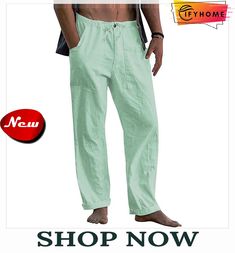 Men's Linen Pants Trousers Wide Leg Solid Color Breathable Quick Dry Athletic Casual Athleisure Cotton Linen Loose Fit Dark Grey White Micro-elastic / Spring / Summer / Fall Casual Stretch Cargo Pants For Summer, Casual Baggy Solid Yoga Pants, Baggy Solid Color Sweatpants For Summer, Casual Full-length Loose Yoga Pants, Baggy Green Pants For Leisure, Green Joggers With Pockets For Leisure, Casual Full-length Sweatpants For Yoga, Casual Yoga Sweatpants With Relaxed Fit, Casual Full-length Yoga Sweatpants