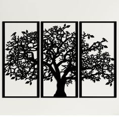 PRICES MAY VARY. Unique Design 3 Panels Metal Tree of Life - Family Tree - Dimensions: Black, 43"W x 30"H / 110 x 75 cm Color: Black textured static powder coating. Product Material: 1,5 mm steel - Quality Lightweight 16 Gauge Steel Product stands 2 cm (0.78") away from the wall. Easy to hang from backside hanger. You just need a nail on the wall for each pieces. ** This type of mounting makes the artwork look like it's floating which creates an interesting drop shadow and 3D effect. ** For indo Black Metal Wall Art, Metal Tree Wall Art, Tree Wall Decor, Metal Tree, 3d Wall Art, Tree Wall Art, 3d Wall, Modern Wall Decor, Tree Art