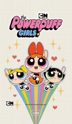 the powerpuff girls movie poster with four cartoon characters on top of each other