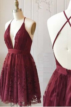 This dress could be custom made, there are no extra cost to do custom size and color. Burgundy Homecoming Dress, Prom Dress Burgundy, Burgundy Homecoming Dresses, Fantasy Clothes, Make Your Own Dress, Burgundy Lace, Short Prom Dress, Dress Aesthetic, Lace Short