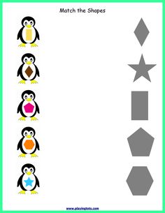 penguin and star match the shapes worksheet for kids to practice their math skills