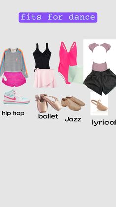 various types of clothes and shoes for dance