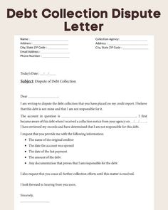 the debt collection dispute letter is shown