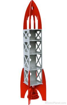 a red and white model of a space shuttle