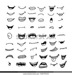 a set of cartoon mouths and teeth with different expressions stock photo, images and royalty