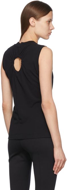 Stretch cotton jersey tank top. · Crewneck · Elasticized cut-out at back Supplier color: Black Chic Sleeveless Tank Top With Cutout Back, Chic Black Top With Cutout Back, Chic Sleeveless Cutout Back Tank Top, Fitted Sleeveless Tops With Cutout Back, Fitted Sleeveless Top With Cutout Back, Sleeveless Elastane Top With Ruched Back, Sleeveless Ruched Back Top, Stretch Sleeveless Top With Cutout Back, Sleeveless Stretch Top With Cutout Back