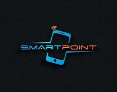 the smart point logo is shown on a dark background with blue and orange letters that spell out