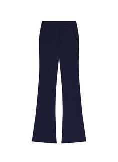 The Sophie II Pant is crafted from our drapey wool gabardine in rich navy blue. This high-rise, non-stretch silhouette features a slim, narrow thigh that opens into a gentle flare, designed to be worn with a heel for a slight break at the hem. Complete with slash pockets, it offers a modern, sophisticated look. Shop Bottoms. Styling Tip: Pair with everything from tailored blazers to lustrous satin tops. Elegant Navy Wide Leg Bottoms, Elegant Blue Flare Bottoms, Chic Navy Fitted Pants, Chic Fitted Navy Pants, Chic Navy Wide Leg Workwear Pants, Chic Navy Wide Leg Pants For Work, Navy Fitted Wide-leg Dress Pants, Chic Fitted Navy Bottoms, Elegant Navy Bottoms For Fall