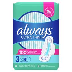 PRICES MAY VARY. Completely reinvented Always Ultra pads with 3X Protection System (compared to previous Always Ultra) RapidDRY absorbs two times faster than the leading store brand LeakGUARD core locks in leaks for long-lasting protection OdorLOCK neutralizes odors to help you feel fresh FSA eligible Always is committed to building girls’ confidence by tackling the societal barriers that hold her back, providing puberty & confidence education and enabling access to period products. Always Maxi Pads, Always Pads, Feminine Pads, Maxi Pad, Period Pads, Sanitary Pads, Feminine Hygiene, Wings Design, Pad Design