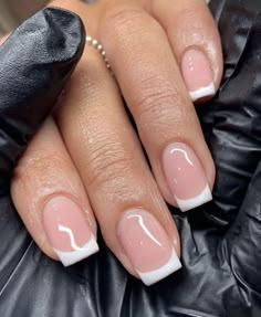 Nail Ideas Summer Natural, Small Classy Nails, Short Simple Acrylic Nails French Tip, Gel X Square French Tip, Classy Short Acrylics, Gel Acrylic Nails French Tips, French Tip Vs American Tip Nails, Braidsmaid Nail Ideas, Wedding Nails Square French