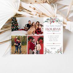 a holiday card with photos of people and a dog