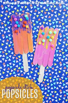 popsicle stick crafts for kids to make with colored paper and pom - poms