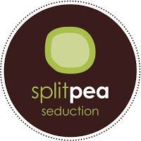 the logo for split pea seduction is shown in brown and green circles with dots