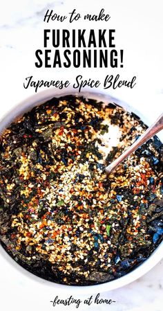 how to make furkake seasoning japanese spice blend in a white bowl with text overlay